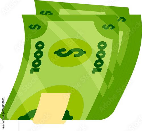 Vector illustration of a stack of green dollar bills, representing wealth, payment, savings, and finance management.