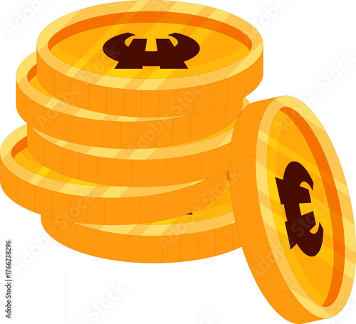 Vector illustration of shiny golden euro coins stacked together, representing savings, currency, and business success.