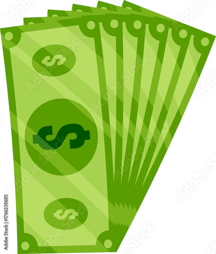 Vector illustration of a stack of green dollar bills, representing wealth, payment, savings, and finance management.
