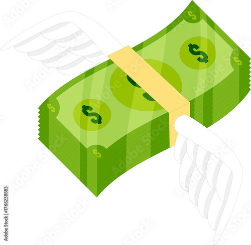 Flying dollar bill illustration on white background