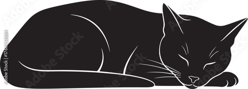Elegant black cat silhouette resting peacefully majestic feline profile artistic representation simple charm pet companion domestic animal