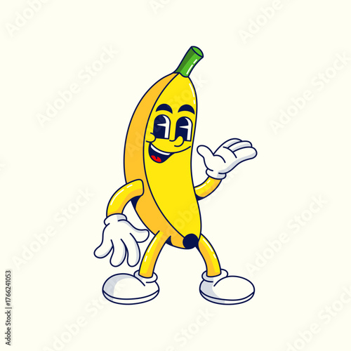 Cartoon retro banana Vector illustration hand drawn
