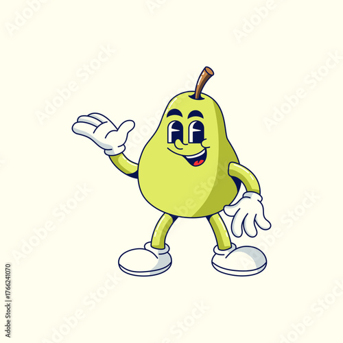 Cartoon retro pear Vector illustration hand drawn