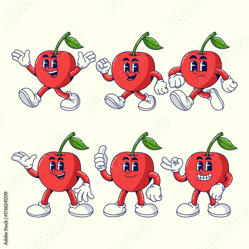  Cute cartoon sheet cherry Vector illustration hand drawn