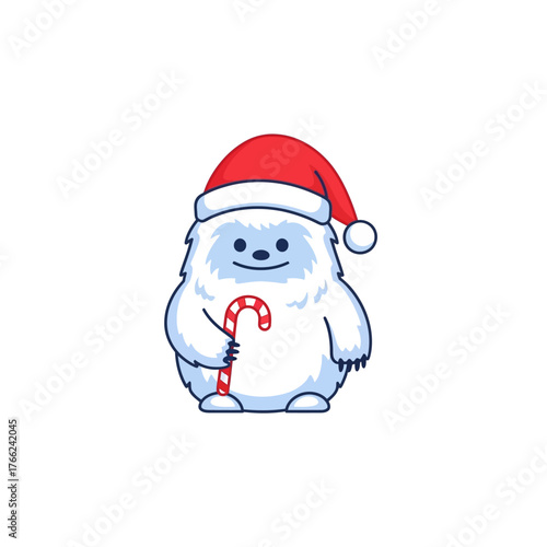 Festive Yeti with Candy Cane - A Whimsical Holiday Illustration.