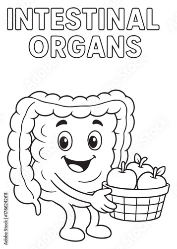 coloring book intestine carrying basket of apples healthy food anatomy design