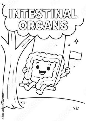 coloring book intestine play swing in the tree holding flag anatomy cartoon