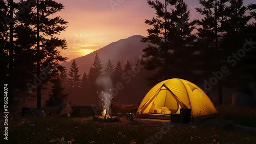 cozy little tent with campfire. 4k UHD quality.