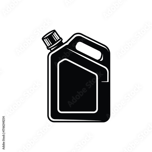 Black plastic gallon container outline with cap and handle on transparent background