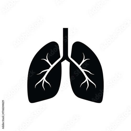 Lungs Anatomy Silhouette Isolated, Human Respiratory System with Bronchial Tree Icon