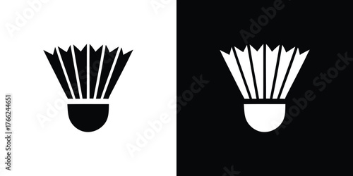 Minimalist Design Shuttlecock Icon in Black and White Split, Clean Lines, Sport Symbol
