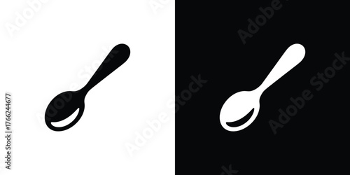 Minimalist spoon in black and white contrasting backgrounds simple food icon
