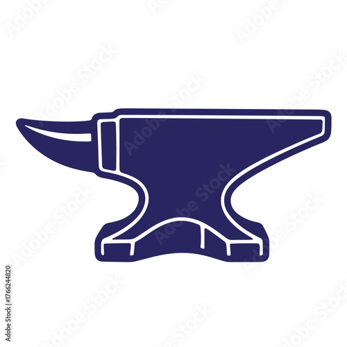 Stylized dark blue anvil doodle out line on white background isolated illustration