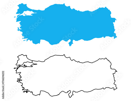 Turkey Country Map. Map with detailed outlines and blue silhouettes
