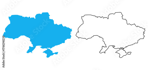 Ukraine Country Map. Map with detailed outlines and blue silhouettes