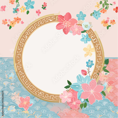 桜と和柄の春フレーム｜上品で華やかな和風デザイン
