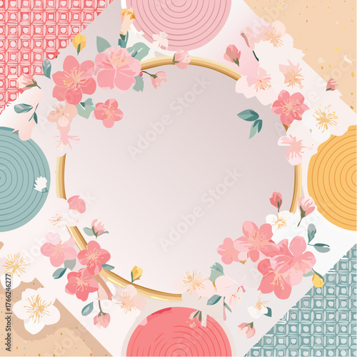 桜と和柄の春フレーム｜上品で華やかな和風デザイン
