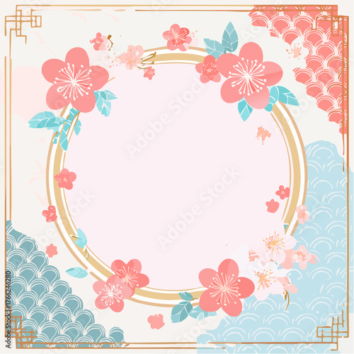桜と和柄の春フレーム｜上品で華やかな和風デザイン
