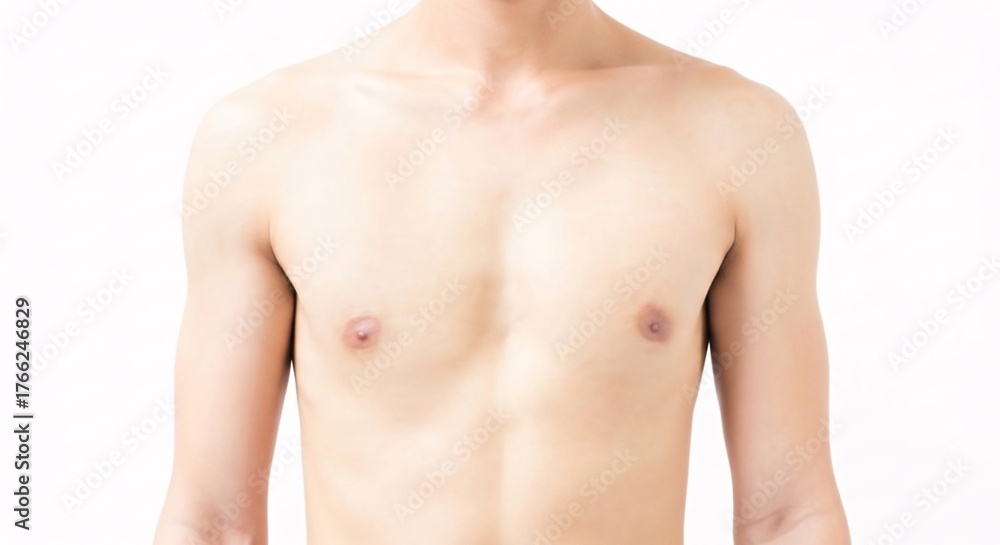 Fototapeta premium Illustration of close up of a mans bare chest isolated on white background in studio