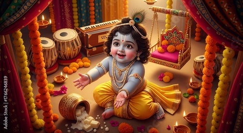 Happy Krishna Janmashtami. Little Lord Krishna four.