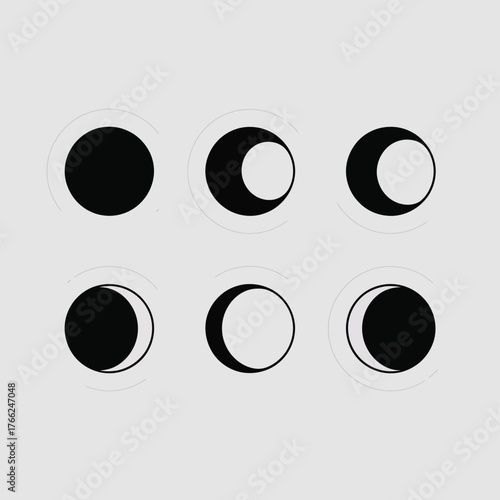 Celestial phases minimalist icons moon phases black