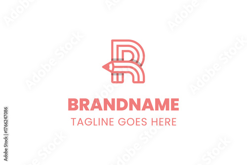 Letter R Pencil Logo, symbolizing creativity, learning, and design