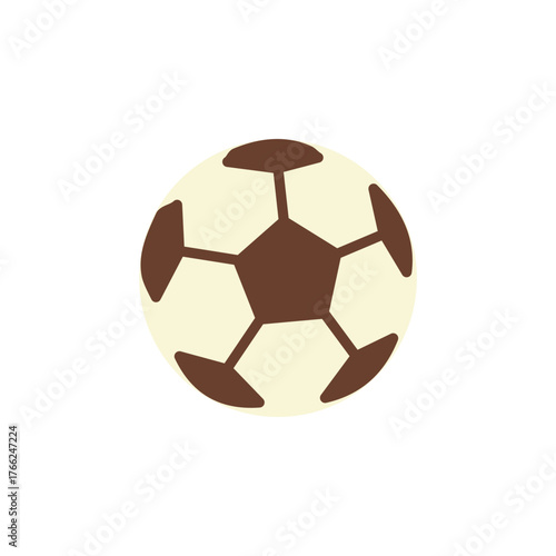 flat design of soccer ball. It features the classic pattern of interconnected pentagons and hexagons. The pentagonal shapes are dark brown, while the hexagonal shapes are a light cream