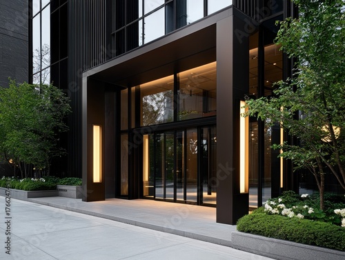 Wallpaper Mural Modern architectural entrance with sleek design and lush greenery accents. Torontodigital.ca