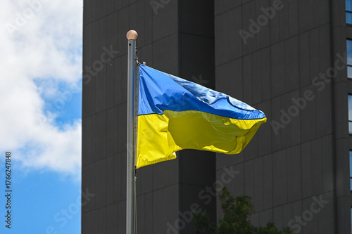 Photography National flag of ukraine flying