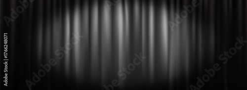 Black velvet curtain background. Closed curtains backdrop for theater stage or cinema, silent movie. Old Hollywood scene concept. Noir horror drapery wallpaper for award, show, performance. Vector