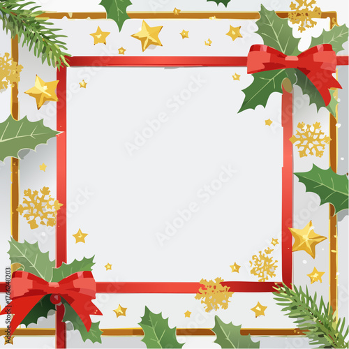 クリスマスフレーム｜リボンと雪の華がきらめく祝福のデザイン
