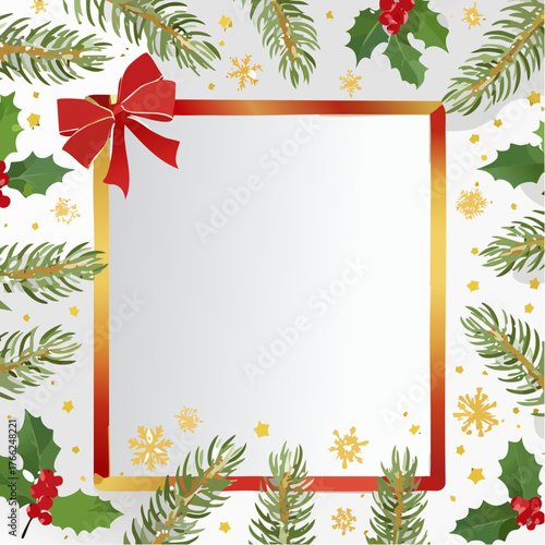 クリスマスフレーム｜リボンと雪の華がきらめく祝福のデザイン
