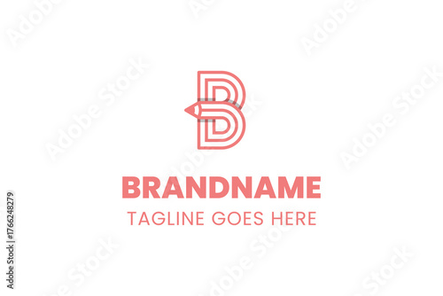 Letter B Pencil Logo, symbolizing creativity, learning, and design