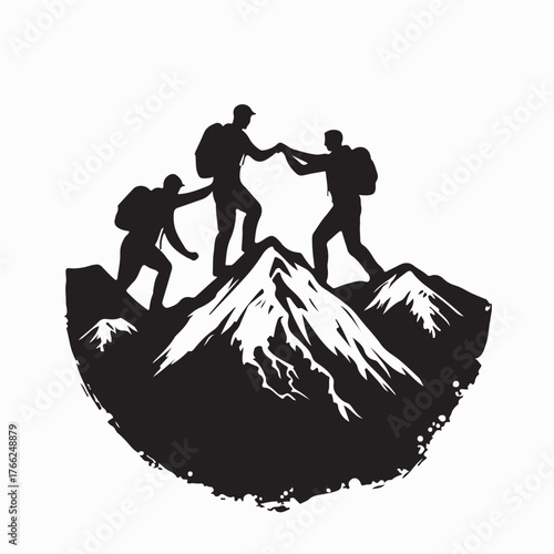 Group of Mountaineers Reaching the Mountain Peak Vector on white background