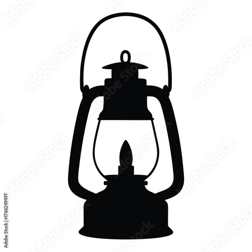 Classic silhouette of an old fashioned kerosene lantern with a glass globe and metal frame