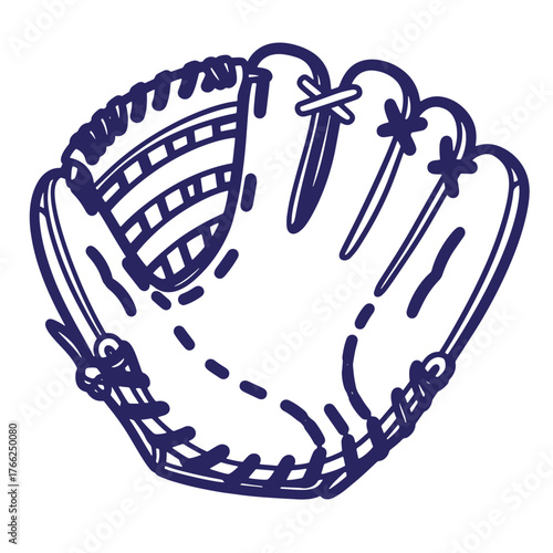 Baseball glove sketch isolated on white in doodle out line style for sports theme