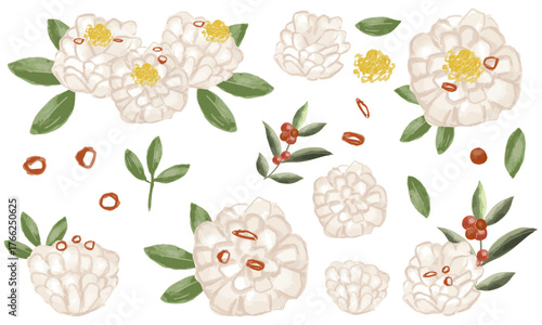 菊花かぶ（おせち料理）の飾り切りと和のあしらいセット（水彩タッチ）