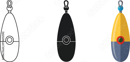 Fishing Sinker Weights in Vector Format Showing Color and Lineart Versions