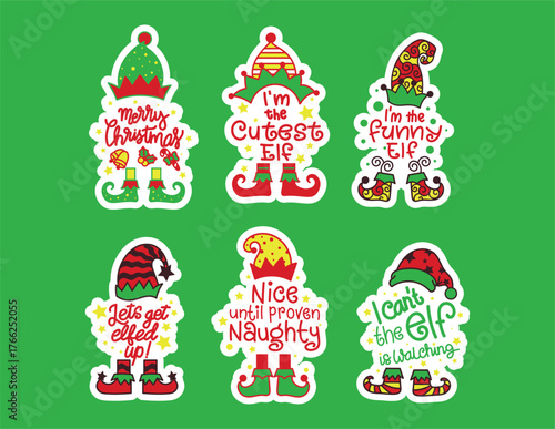Elf stickers for christmas, quotes collection