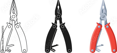 Needle Nose Pliers Multitool in Vector Format with Different Styles