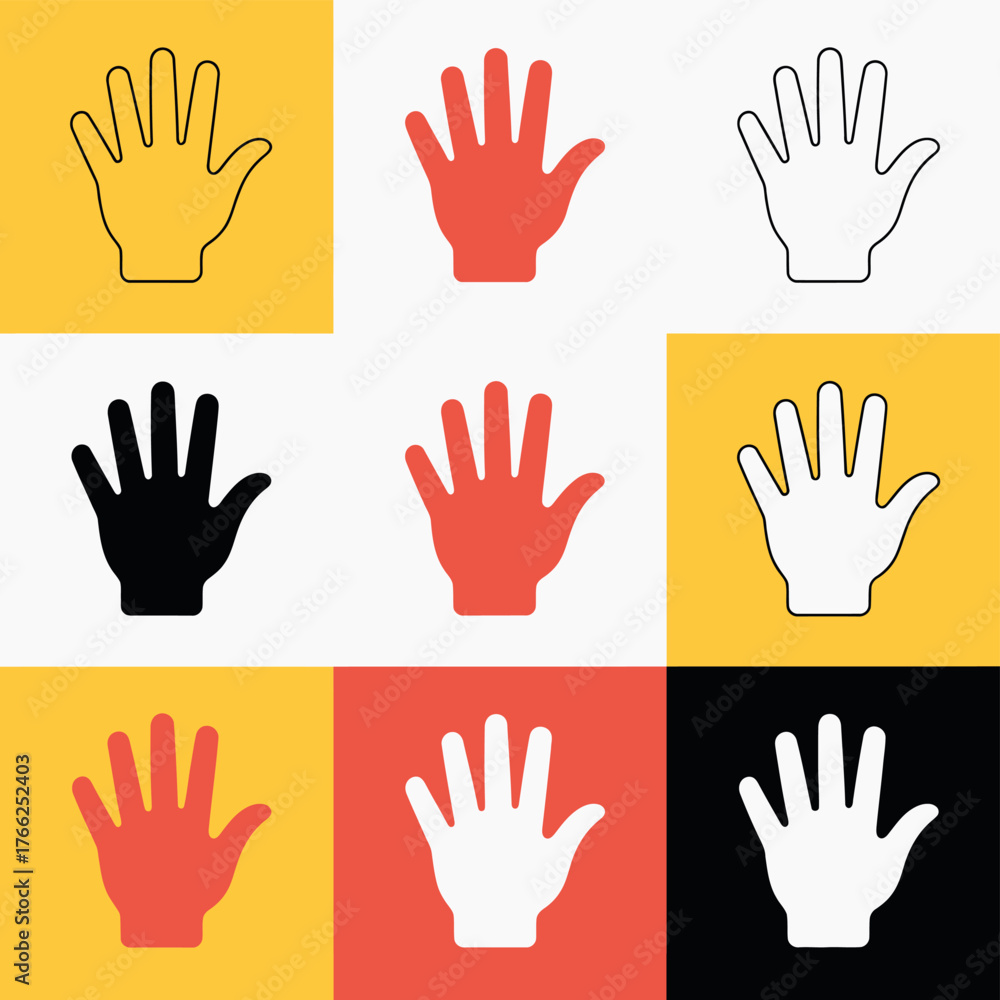 Fototapeta premium Collection of diverse hand icons in various colors and styles