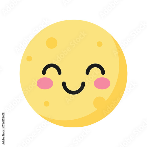Cute happy moon face kawaii character smiling celestial body cartoon fun vector