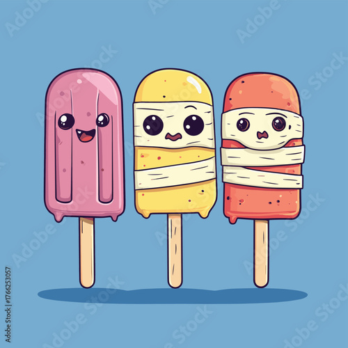 Creative Halloween Popsicle Treats with Cute Mummy Ice Cream Bar   , vector style simple color