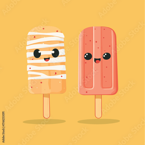 Creative Halloween Popsicle Treats with Cute Mummy Ice Cream Bar   , vector style simple color