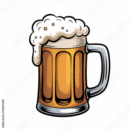 Refreshing beer mug with frothy head and bubbles