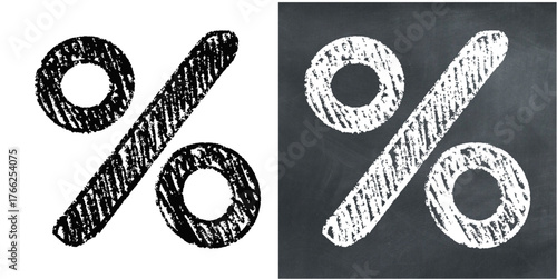 Chalk hand-drawn percent vector. Ideal for finance, business, and mathematics themes. This graphic symbolizes discount, rate, and calculation with a unique, sketchy aesthetic.