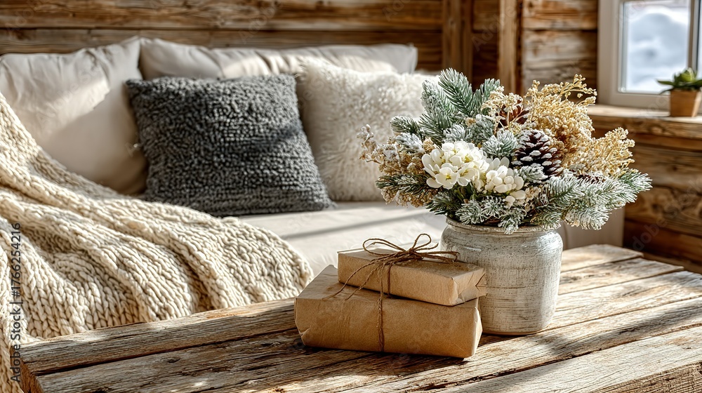 custom made wallpaper toronto digitalCozy Rustic Christmas: Gifts, Floral Arrangement, and Wooden Textures