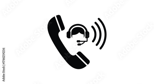 Black silhouette of a vintage telephone handset with a headset and sound waves indicating communication or support silhouette