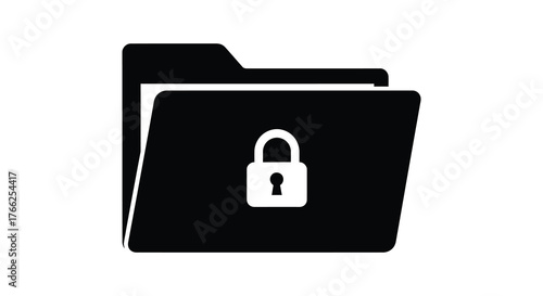 Black silhouette of an open folder with a white padlock icon symbolizing security and privacy silhouette