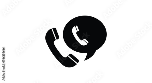 Black silhouette of a classic telephone handset with a speech bubble containing a phone icon representing communication and conversation silhouette